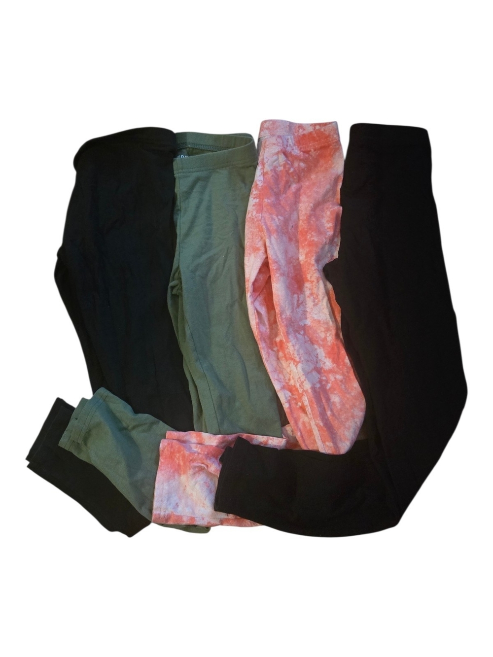 Kids Leggings Pack - Black, Olive Green, Pink Tie-Dye 10/12